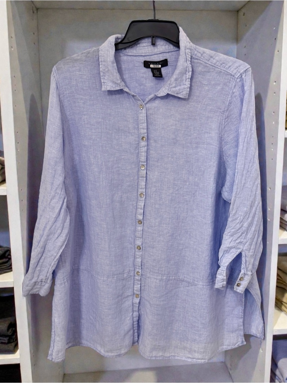 Tahari Pale Blue Linen Button-Front Tunic